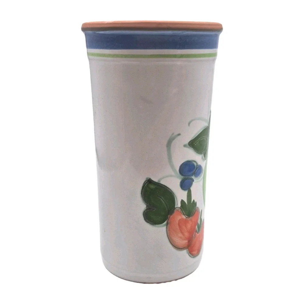 Vintage Handpainted Terracotta Art Pottery Wine Cooler Fruit Flowers 9.5